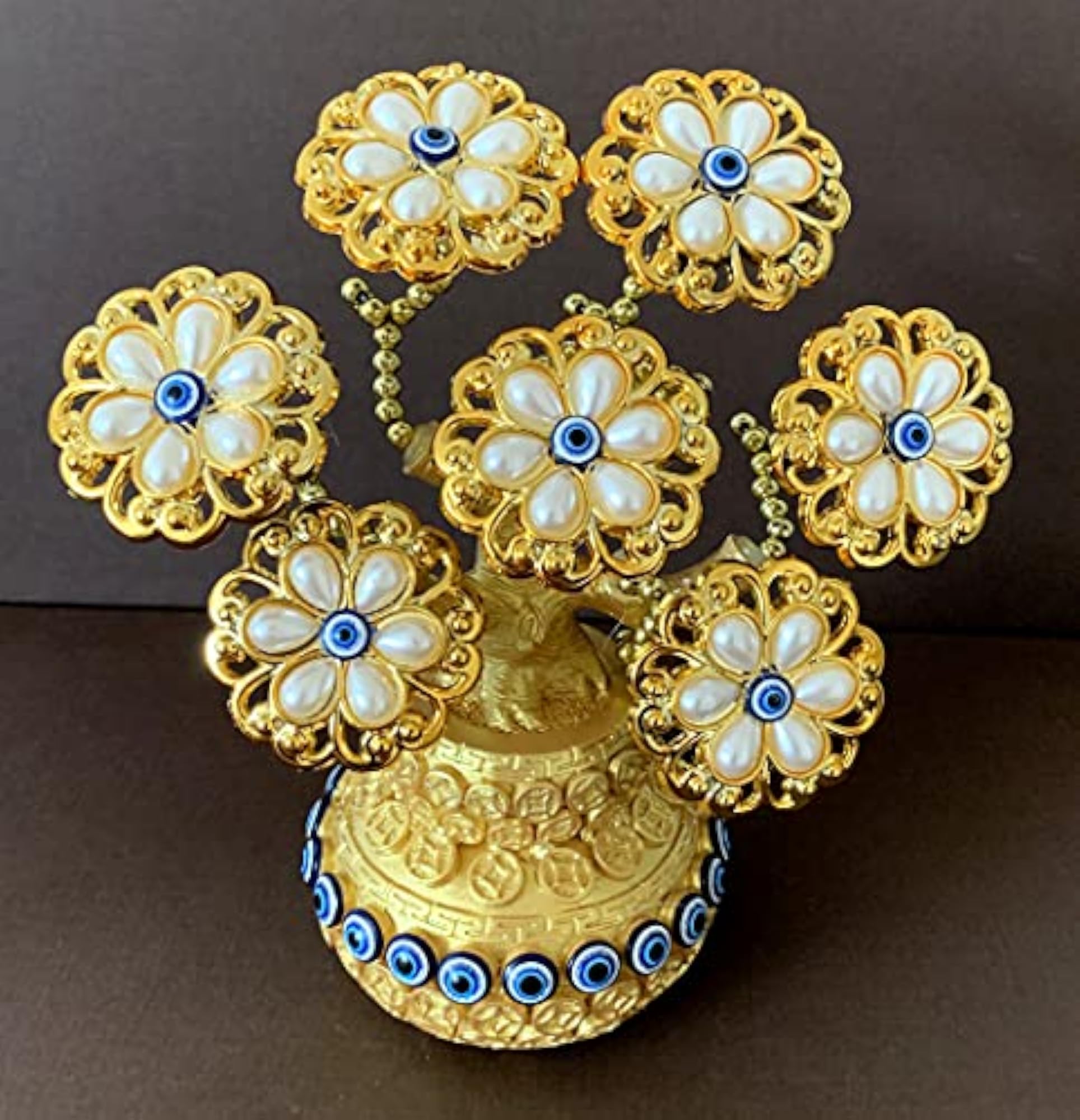 Turkish Nazar Blue Evil Eye Tree in Money Pot Design